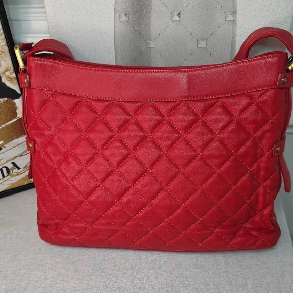 MCM Red Quilted Shoulder Bag EUC - Picture 3 of 10